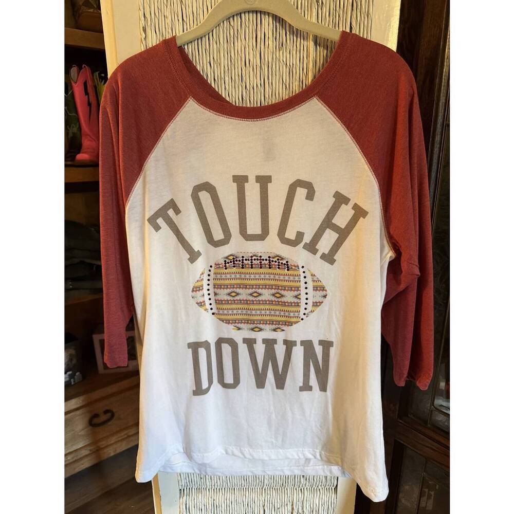 NEW BOHEMIAN COWGIRL women's baseball shirt with touchdown print
